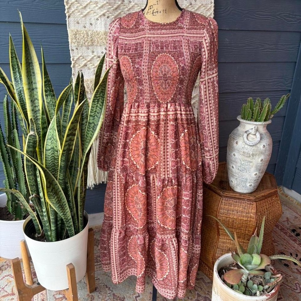Böhme multicoloured midi dress with medallion design Size S boho